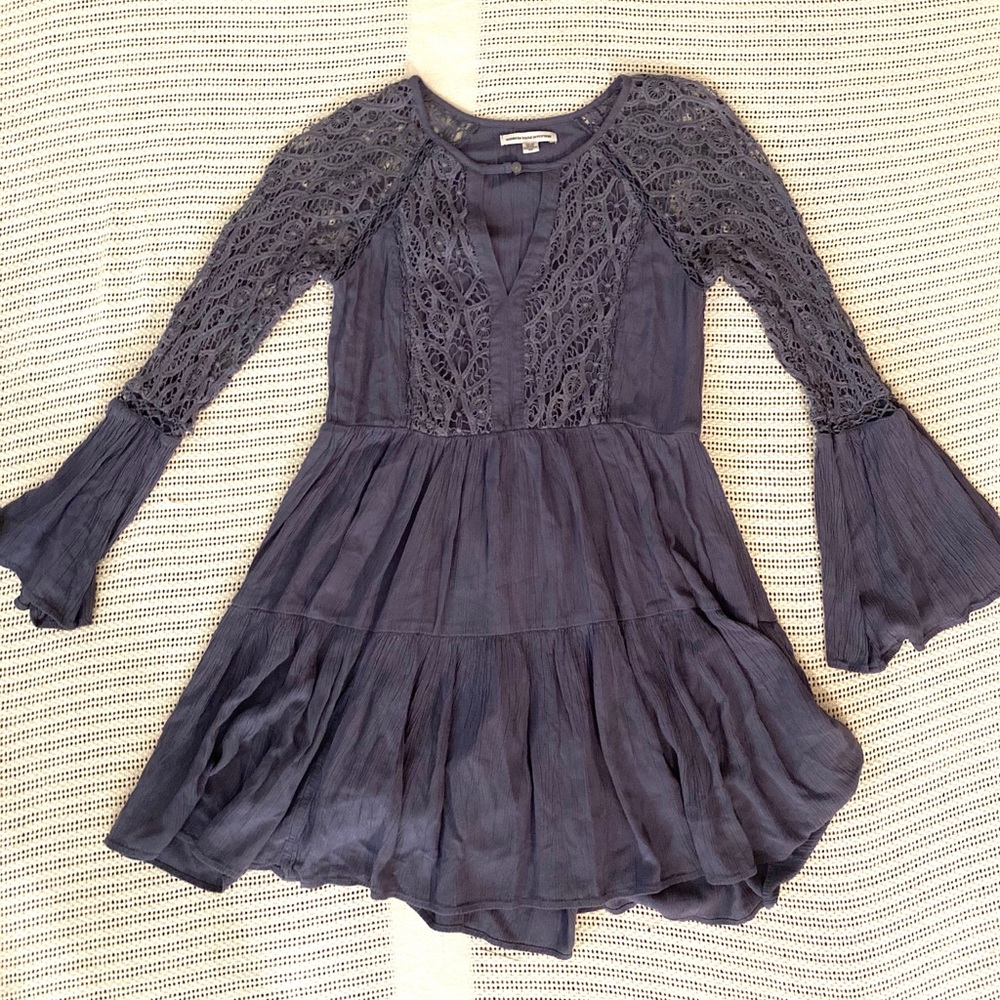 American Eagle Purple Bell Sleeve Boho Dress. XS